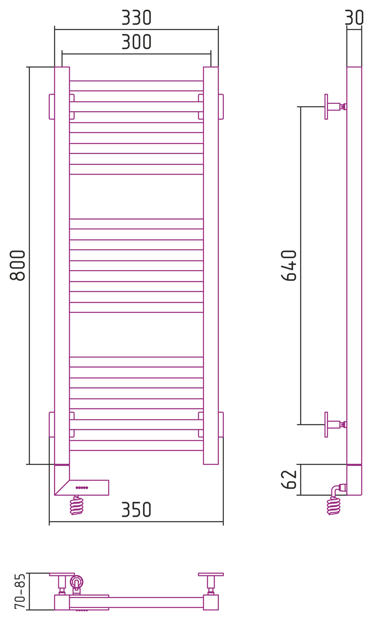 Полотенцесушитель электрический Сунержа Модус 2.0 800x300
